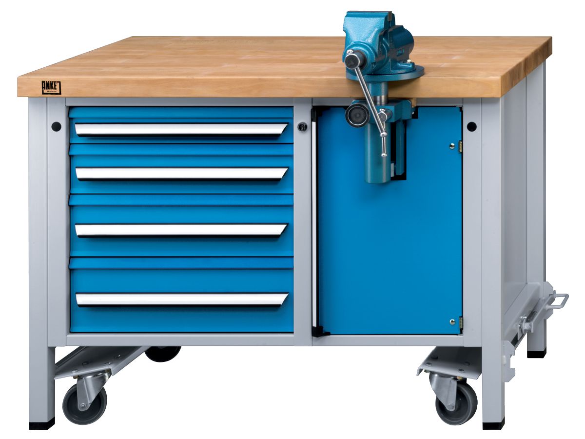 Werkbank fahrbar grau/bla 1270x700x50mm 4 Schubaden