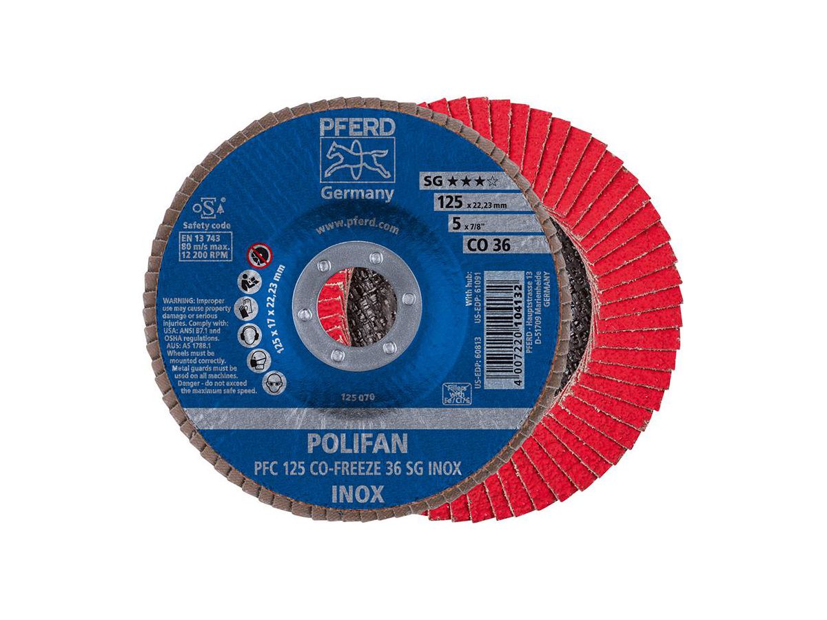 PFERD Fächerschleifscheibe CO-FREEZE gewölbt PFC 125mm K36 SG INOX