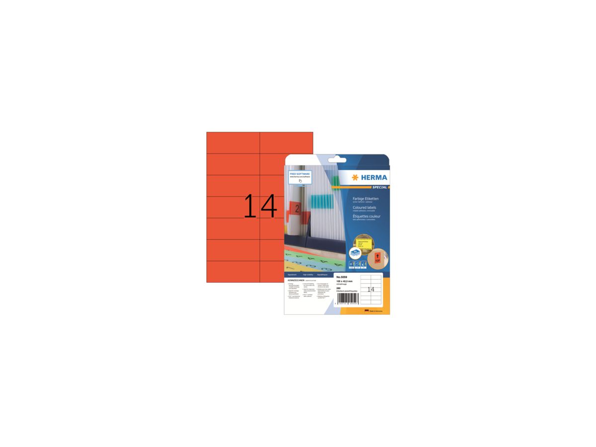 HERMA Etikett SuperPrint 5059 105x42,3mm rot 280 St./Pack.