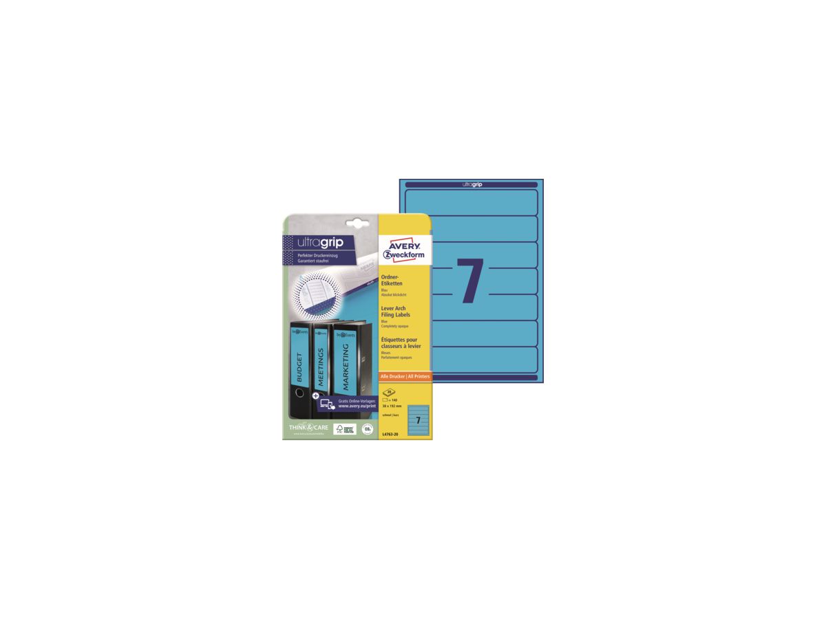 Avery Zweckform Ordneretikett L4763-20 38x192mm bl 140 St./Pack.