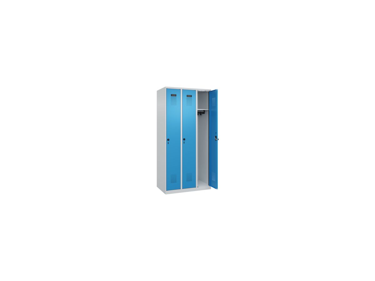 C+P Garderobenschrank EVOLO bodenstehend RAL7035/5012, 3 Abt. B900xT500xH1850mm