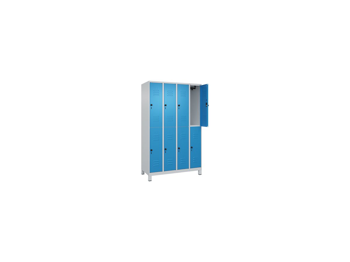 C+P Doppelst. Schrank CLASSIC, Füße 1950x1200x500mm, 7035/5012, 4x2 Fächer