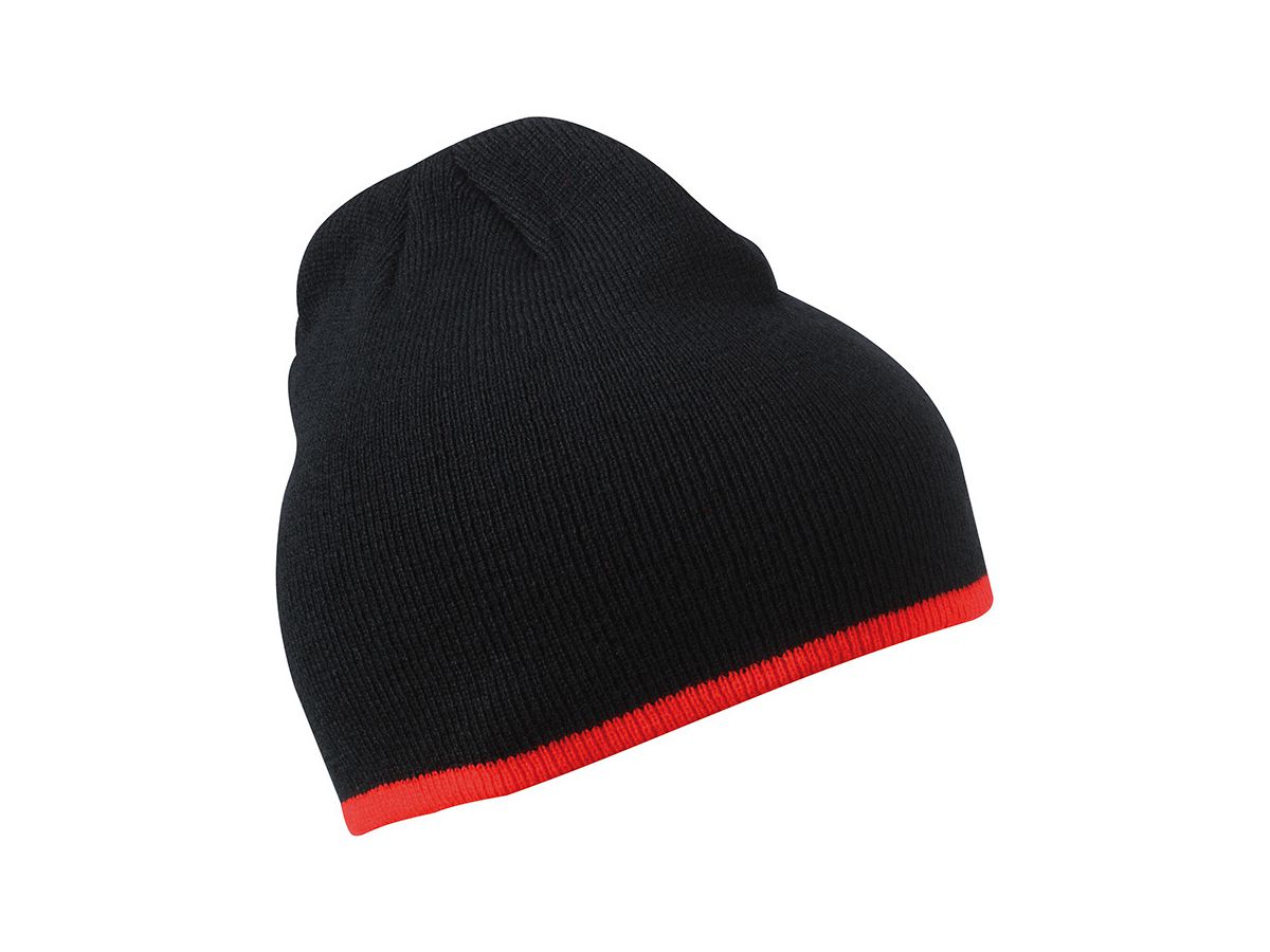 mb Beanie with Contrasting Border MB7584 100%PAC, black/red, Größe one size