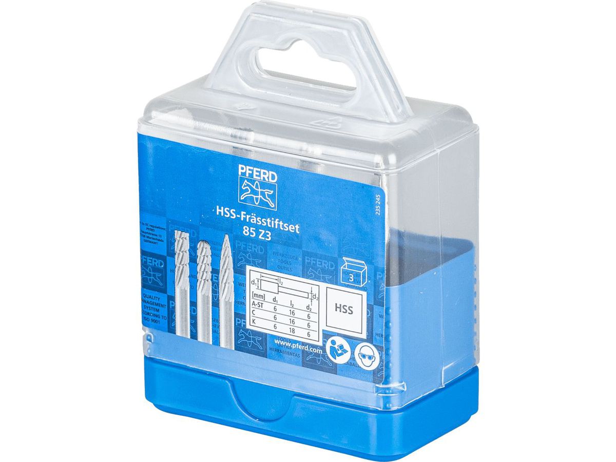 PFERD Frässtift-Satz HSS 6 mm 3-teilig, A-C-K Ø 6mm, Zahnung Z3