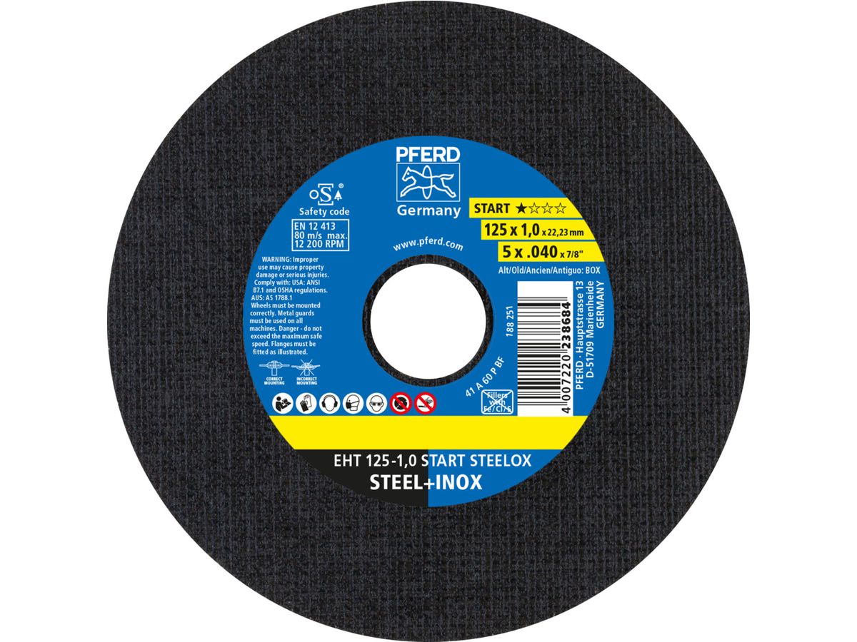 PFERD Trennscheibe für Stahl/ Edelstahl 125x1,0 A 60
