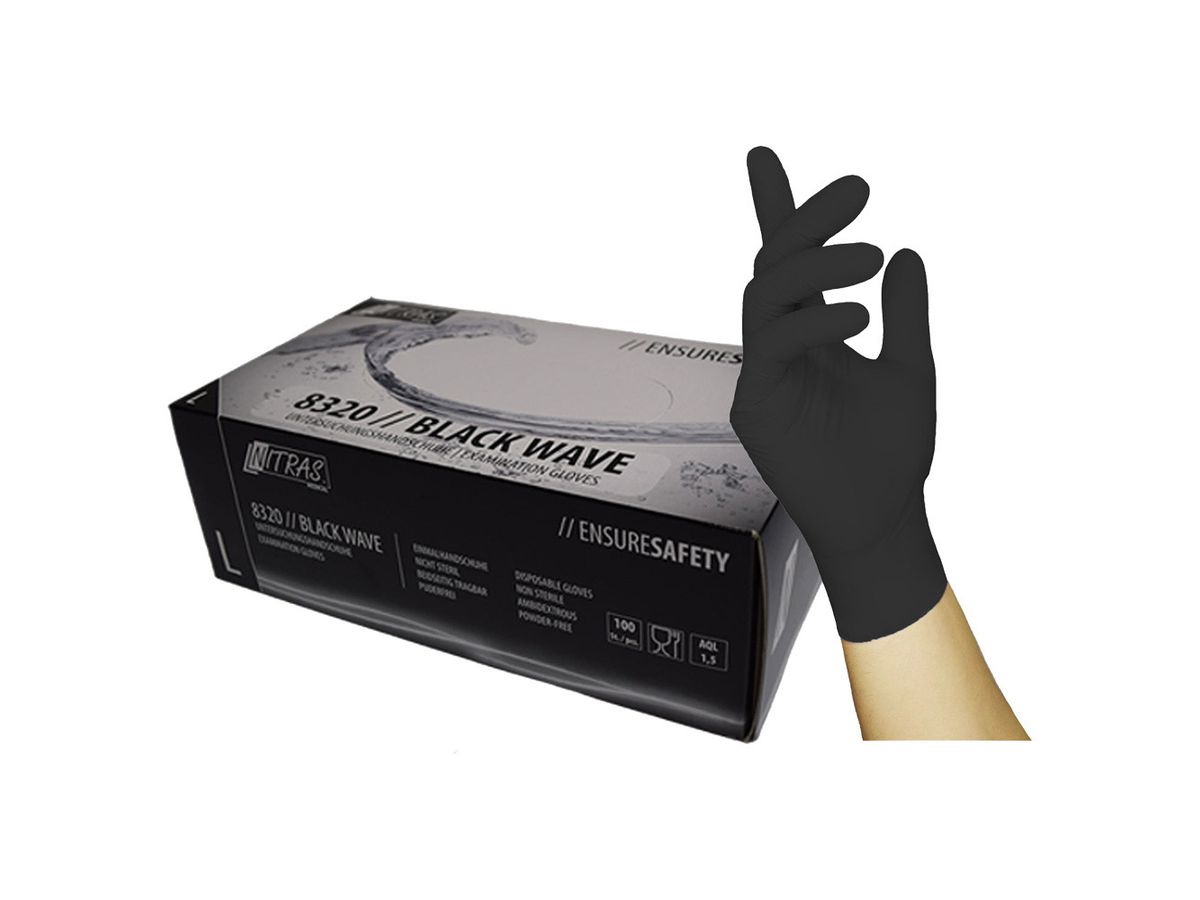 Nitras Black Wave Nitril-Einmalhandschuh Gr. L, Pack á 100 Stück