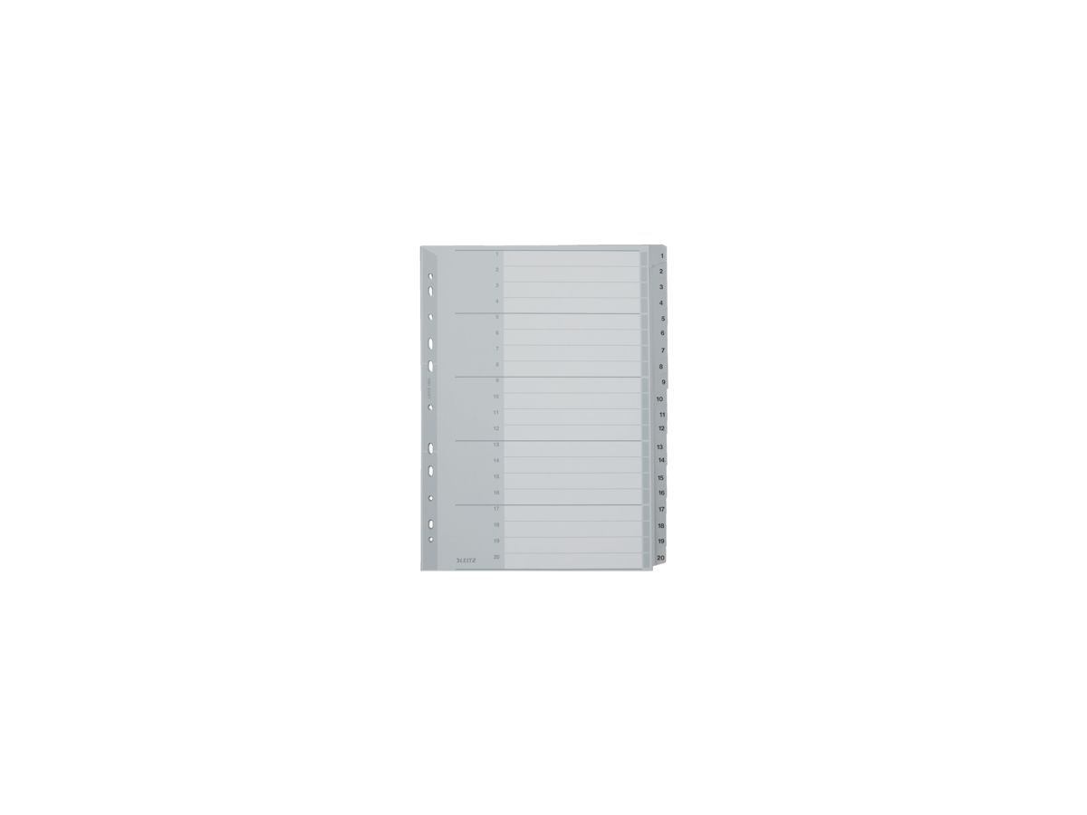 Leitz Register 12840000 1-20 DIN A4 volle Höhe 20teilig PP grau