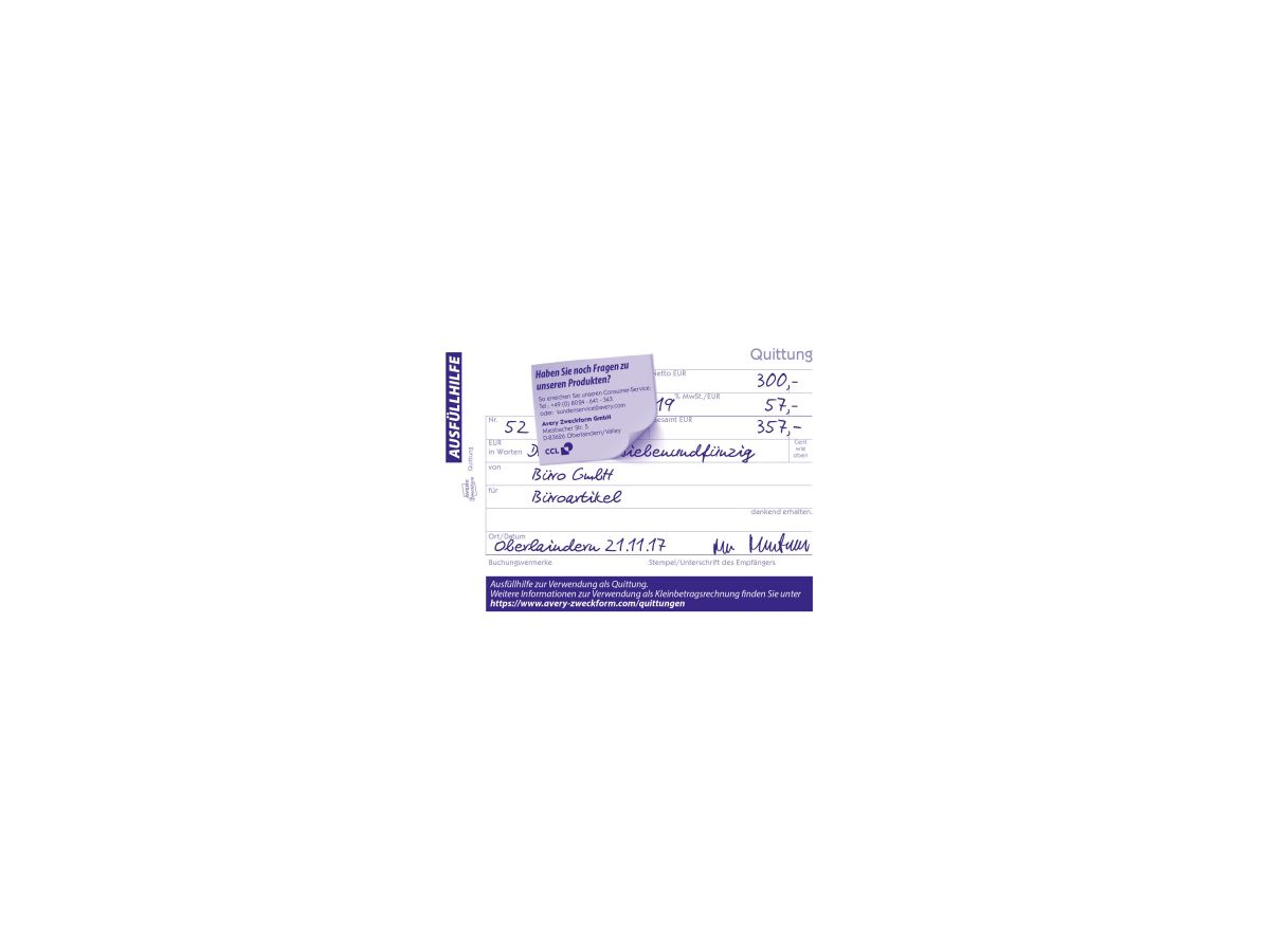 Avery Zweckform Quittung 1735 DIN A6 quer 2x40Blatt