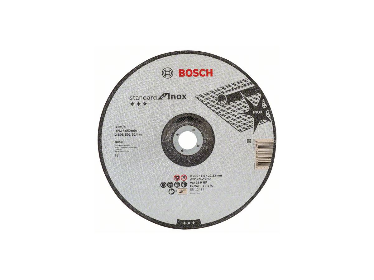BOSCH Trennscheibe gekröpft Standard for Inox WA 36 R BF,230 mm,22,23 mm, 1,9 mm