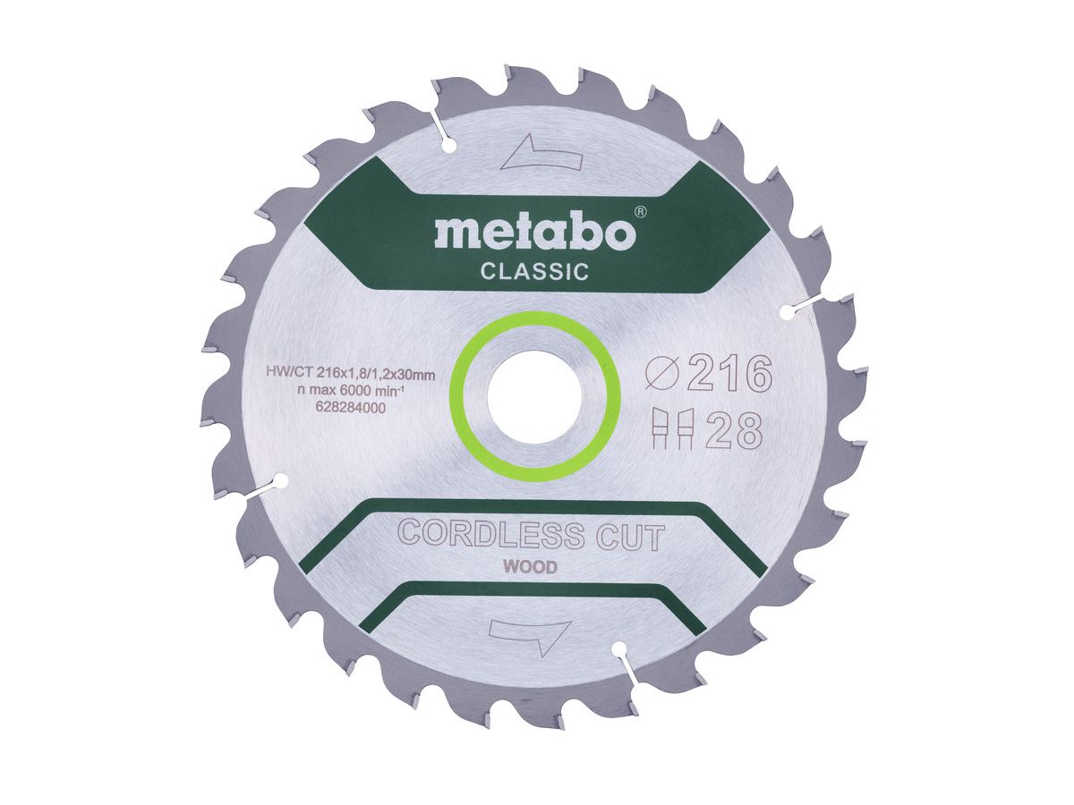 METABO Kreissägeblatt CordlessCut Classic 216x30 28 WZ 5°