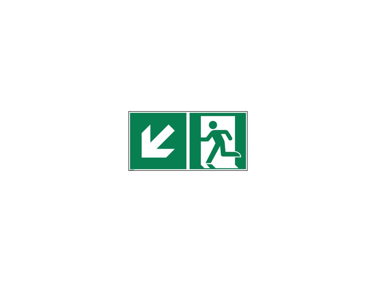 Hinweisschild Rettungsweg links abwärts ISO 7010 300x150mm PVC