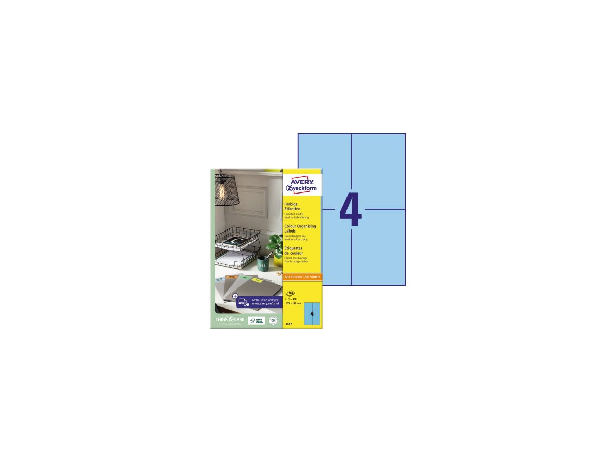 Avery Zweckform Universaletikett 3457 105x148mm blau 400 St./Pack.