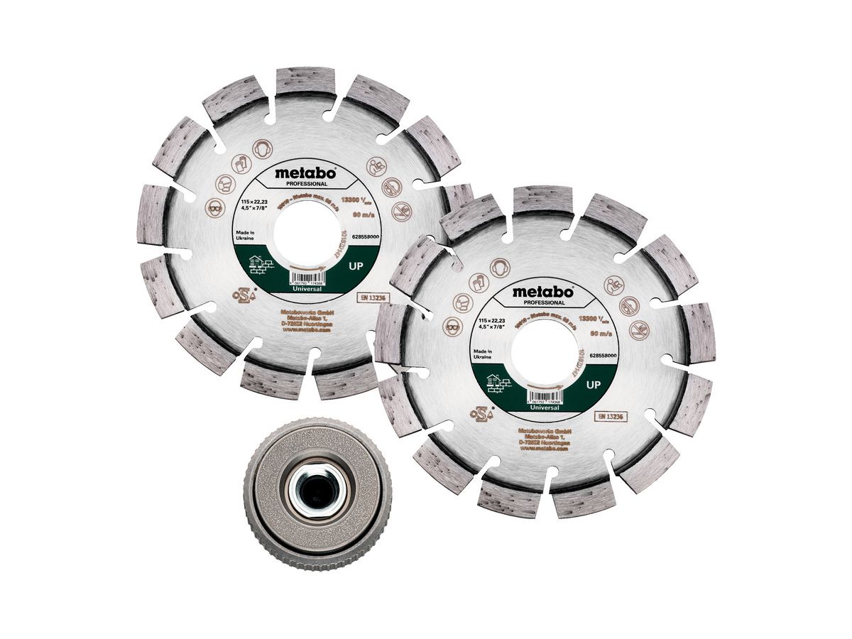 METABO Diamanttrennscheiben Set 2xUP 115x22,23 mm, 1xQuickspannmutter M14