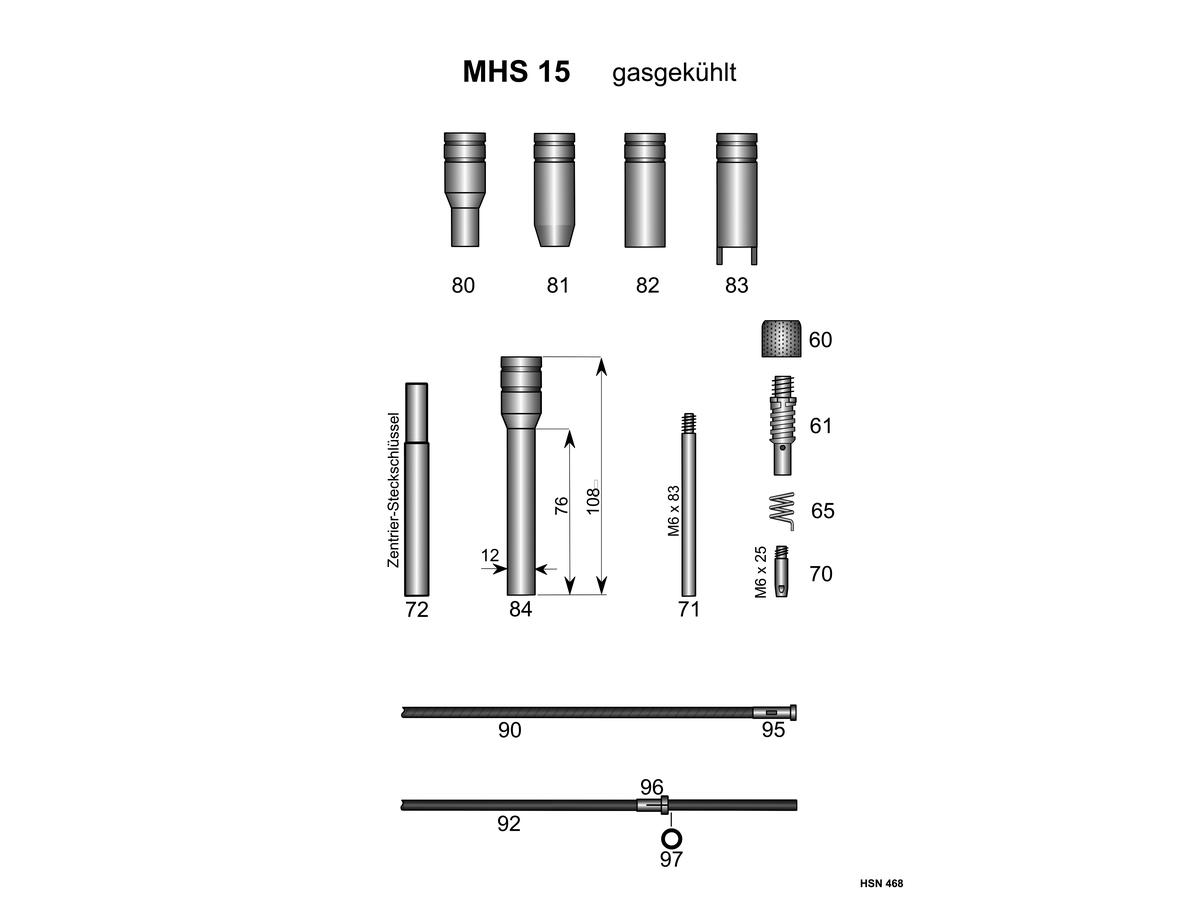 Engspaltgasdüse mit Zylinder L21mm steckbar für MHS15