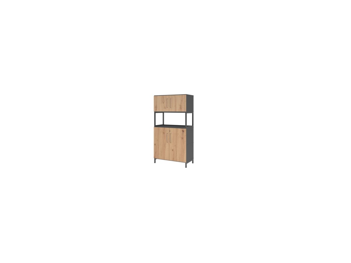 Kombischrank FlexWall B800xT400xH1532 mm 2 OH 4 Türen m.Sockel graphit/asteiche