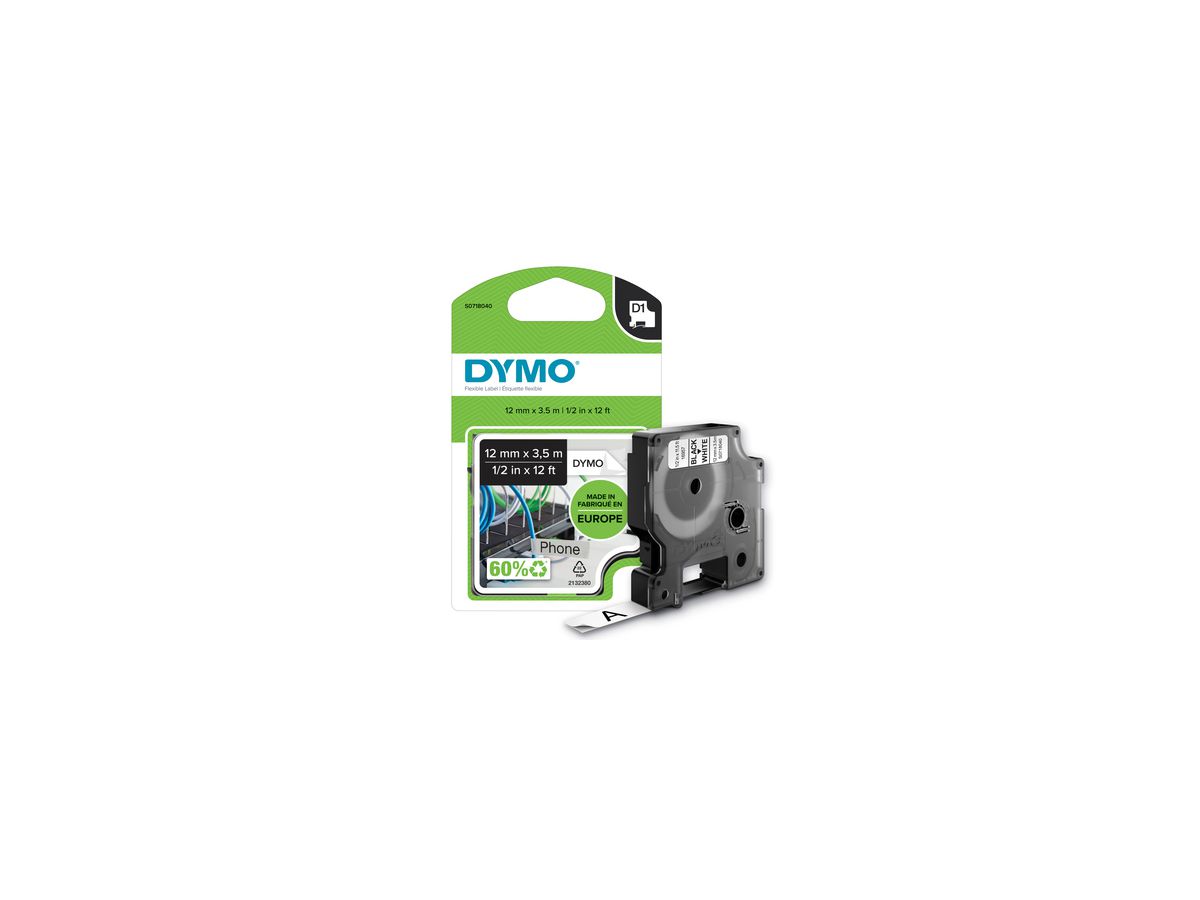 DYMO Schriftbandkassette D1 S0718040 12mmx3,5m sw/ws