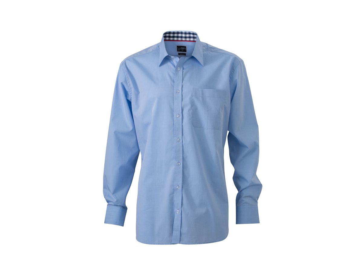 JN Mens Plain Shirt JN619 100% BW, light-blue/navy-white, Größe XL