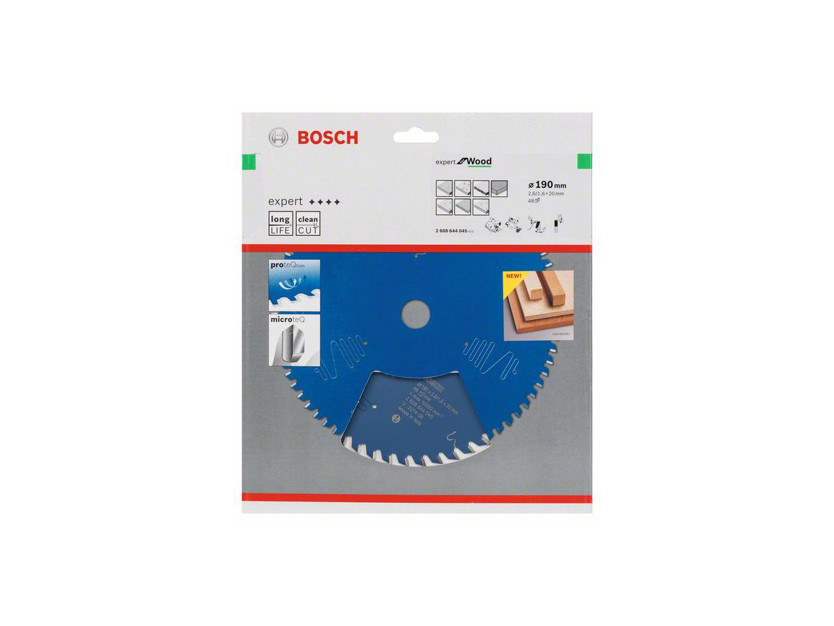 BOSCH Kreissägeblatt Expert for Wood 190x20x2,6/1,6 mm, 48 Z
