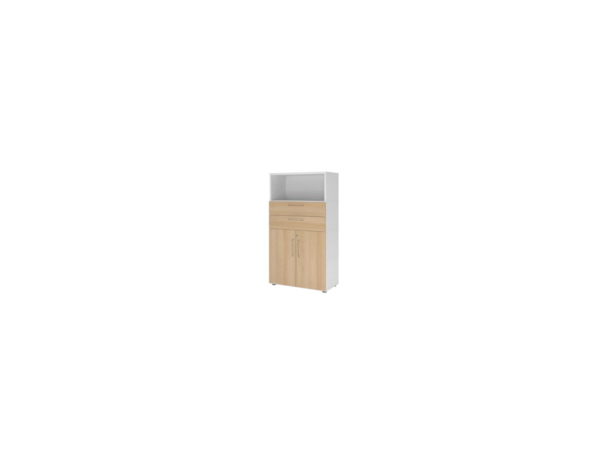 Kombischrank FlexWall B800xT400xH1452mm 4 OH 2 Türen 2 Schubladen weiß/eiche
