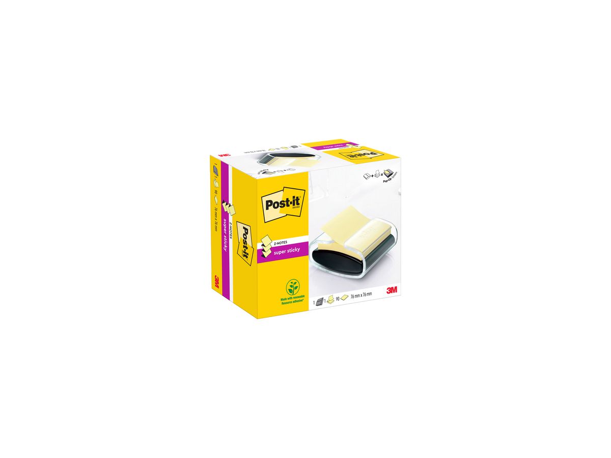 Post-it Haftnotizspender PRO-B1Y sw +1xSuper Sticky Z-Notes 90Bl. ge