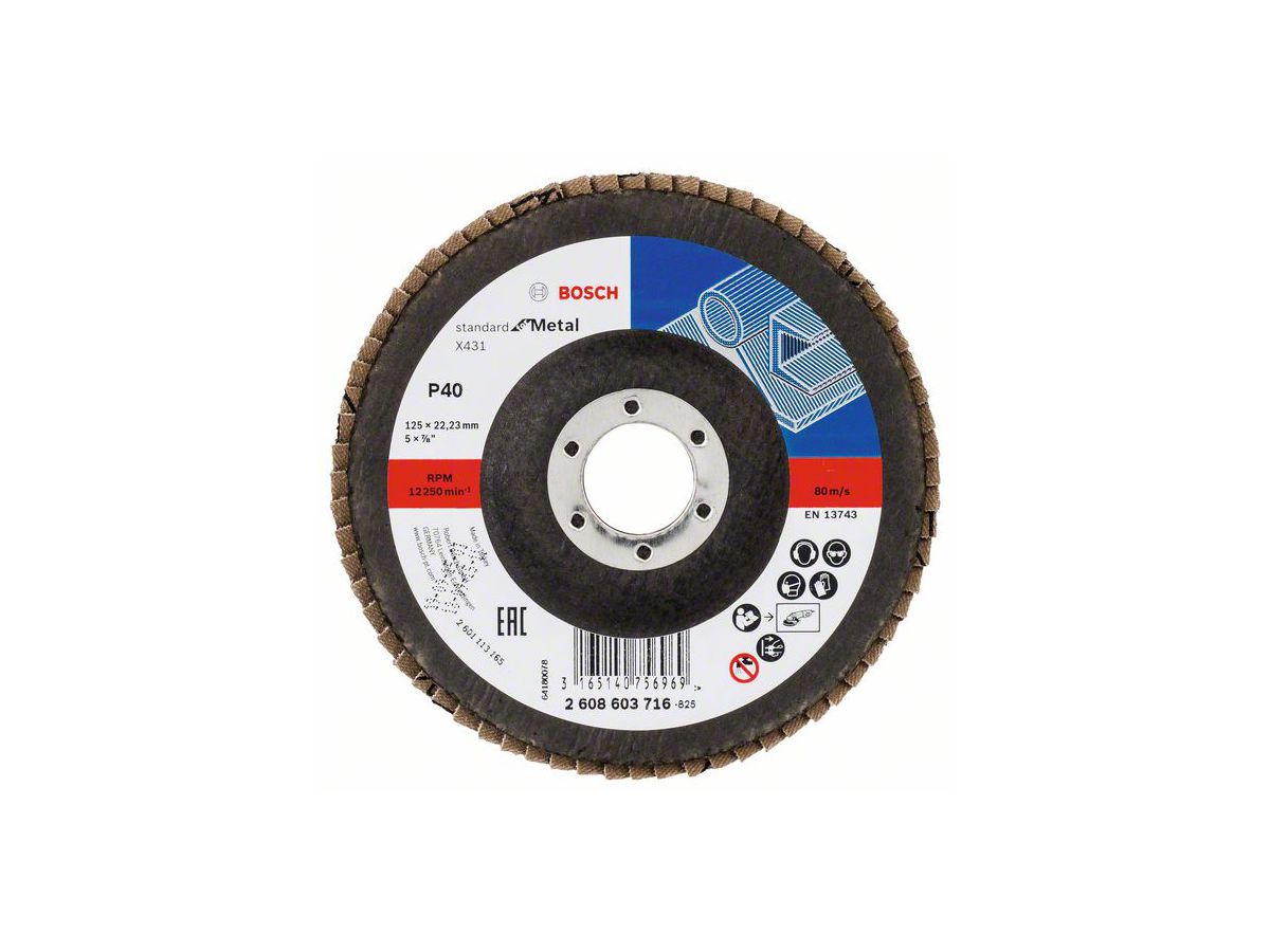 BOSCH Fächerschleifscheibe X431 Standard for Metal, gerade, 125 mm K40