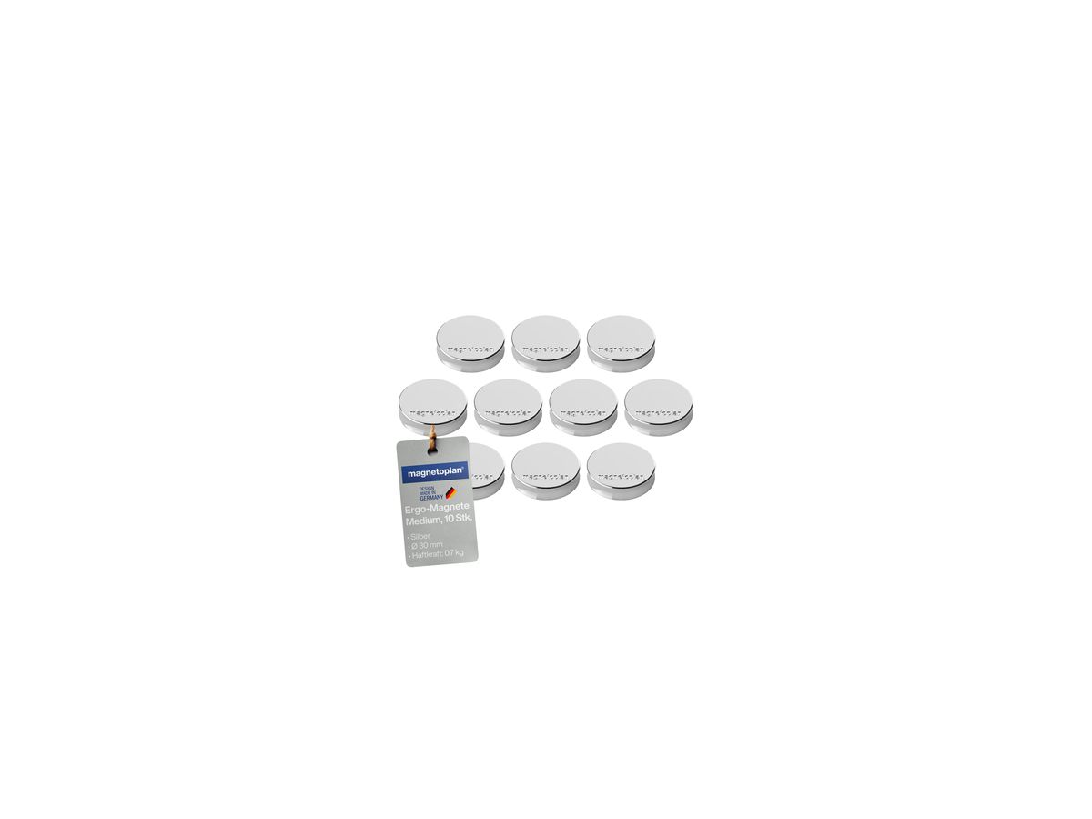magnetoplan Magnet Ergo Medium 1664032 30mm silber 10 St./Pack.
