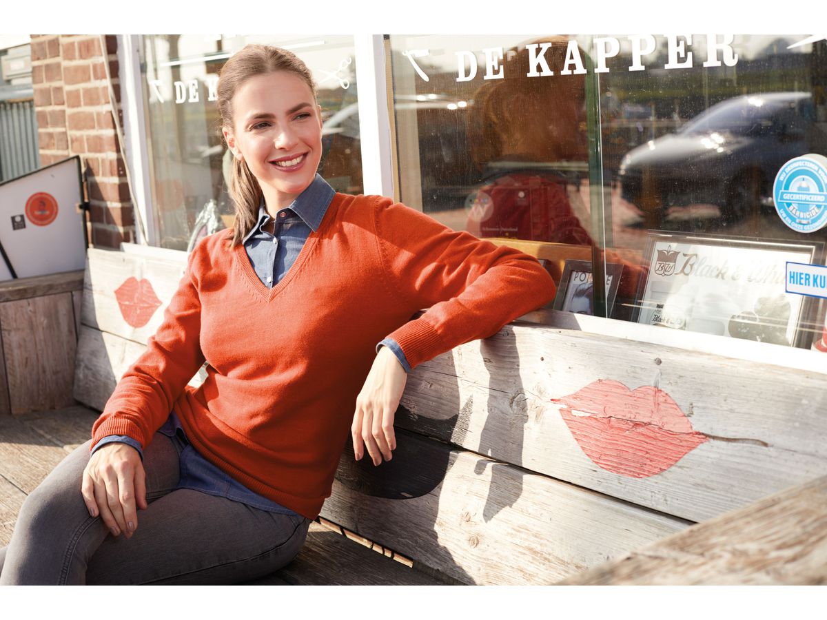 JN Ladies V-Neck Pullover JN658 100%BW, red, Größe 2XL