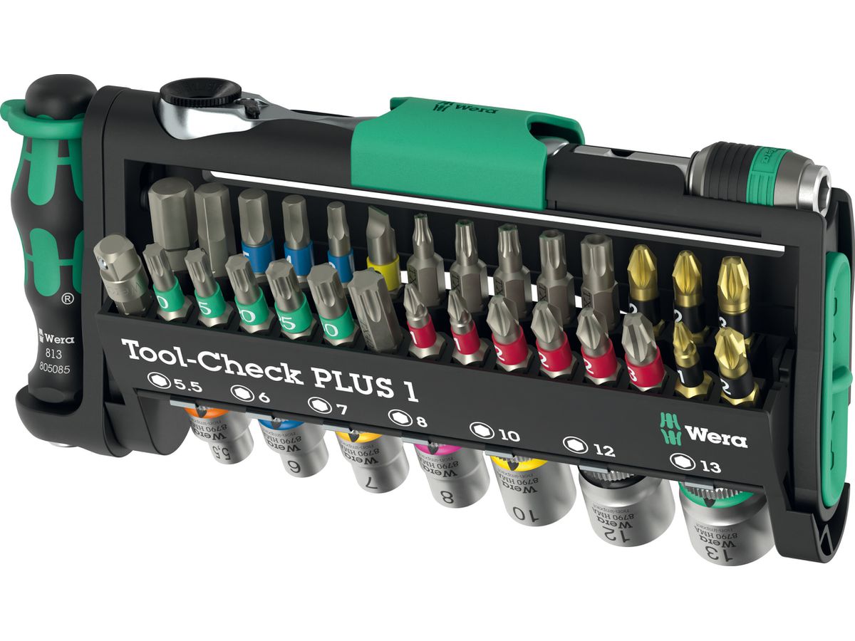 WERA Bits-Sortiment inkl. Ratsche, Nüsse Tool-Check PLUS 1, 39-teilig