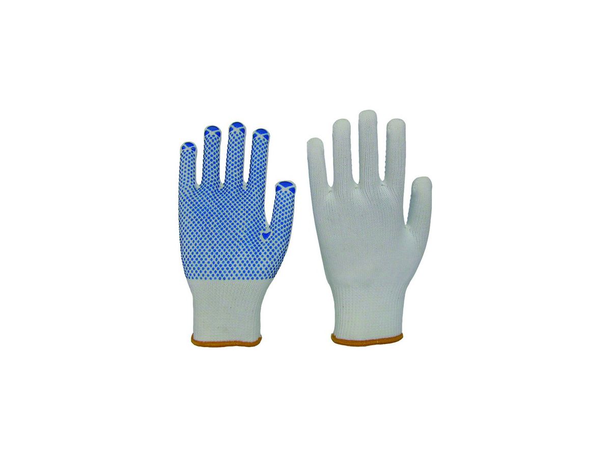 NITRAS Strickhandschuh"Seeigel"weiß einseitig blaue PVC-Noppen, Gr. 9 (VE12)