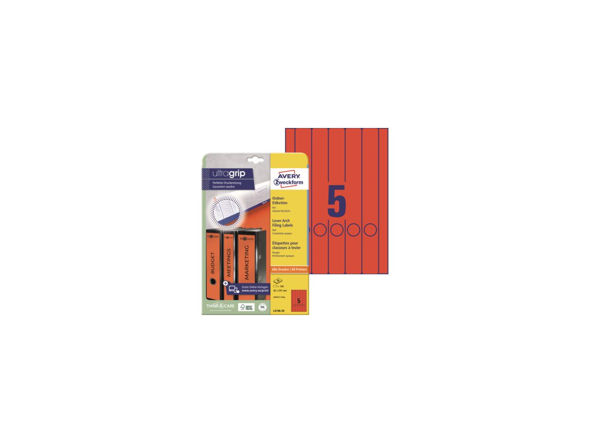 Avery Zweckform Ordneretikett L4748-20 38x297mm rt 100 St./Pack.