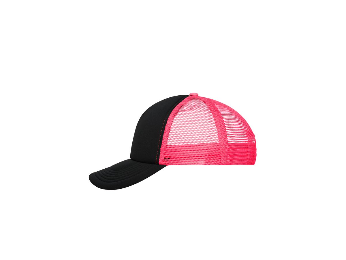 mb 5 Panel Polyester Mesh Cap MB070 black/neon-pink, Größe one size