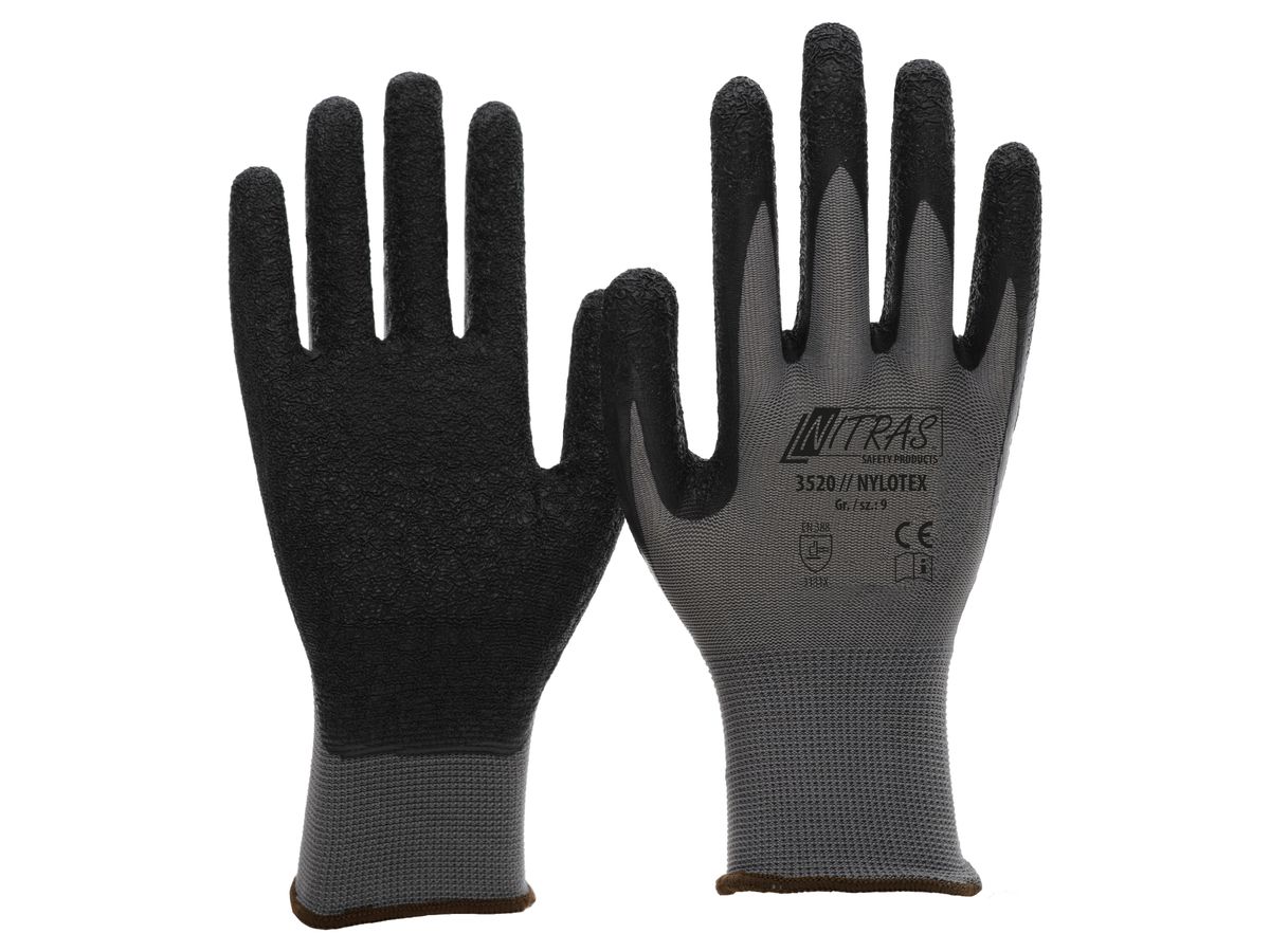 Nitras Nylonhandschuh Nylotex grau mit schwarzer Latexbesch. Gr.12