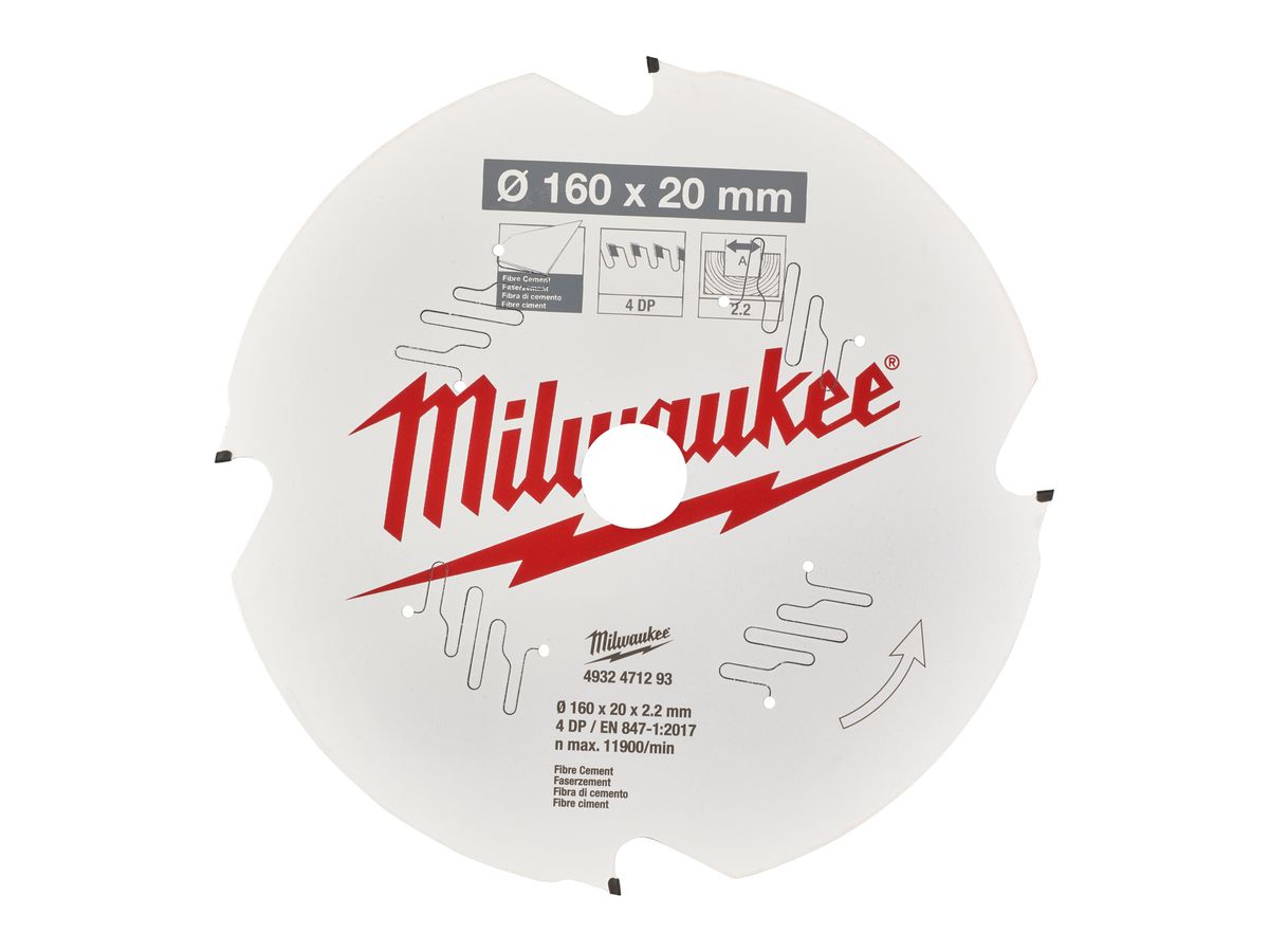 MILWAUKEE Kreissägeblatt Faserzement für Handkreissägen 160/20 mm Z4 Diamant