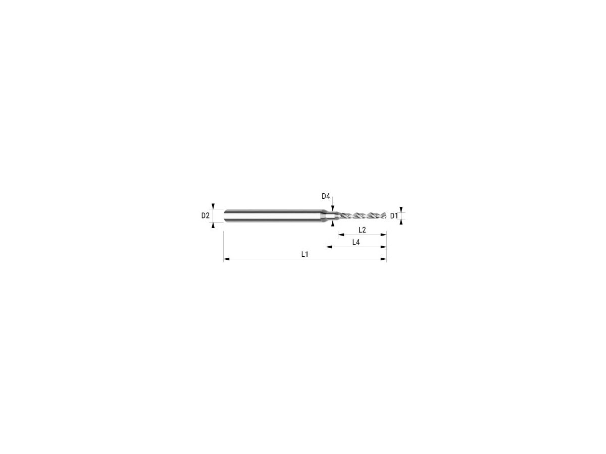 WEMAG VHM-Micro Bohrer 8xD ø 0,13 D2=1,2 D3=1 L1=38 NL=1,2 L2=1,2 HA blank