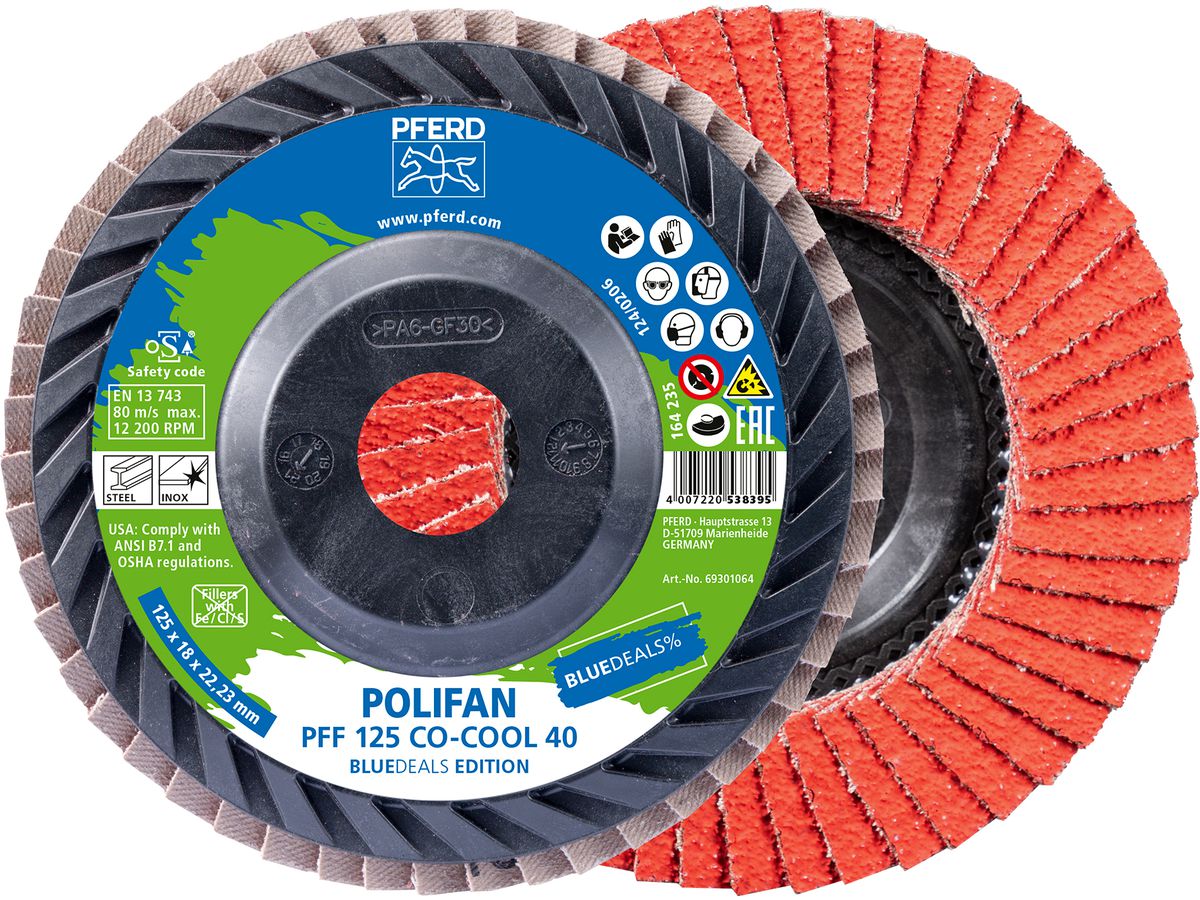 PFERD POLIFAN-Fächerschleifscheibe PFF 125 CO-COOL 40 BLUEDeals EDITION