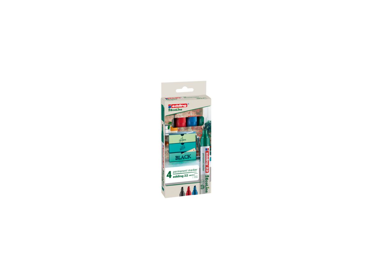 edding Permanentmarker 22 EcoLine 4-22-4 Keilspitze sort. 4 St./Pack.