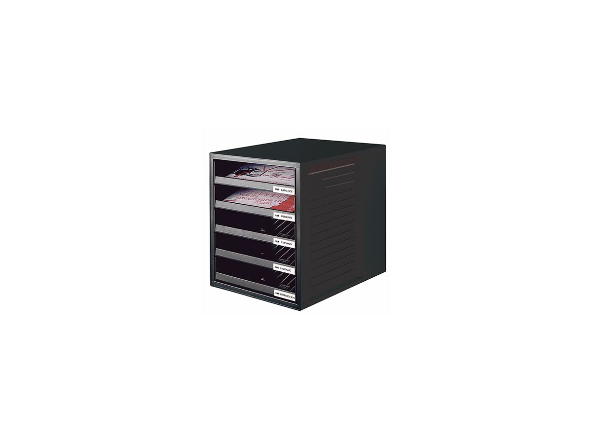 HAN Schubladenbox 1401-13 DIN A4 5Schubfächer PS schwarz/schwarz