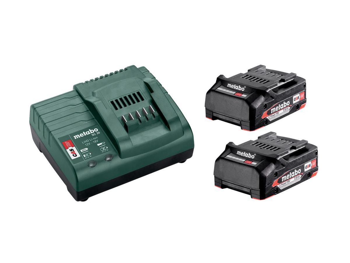 Metabo Basis-Set 2x Li-Power 18V/2,0Ah + Ladegerät SC 30