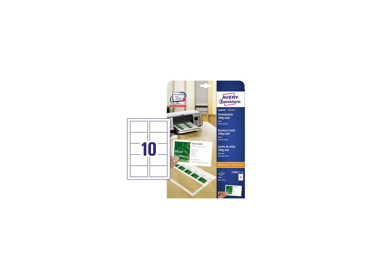 Avery Zweckform Visitenkarte C32011-10 DIN A4 weiß 10 St./Pack.