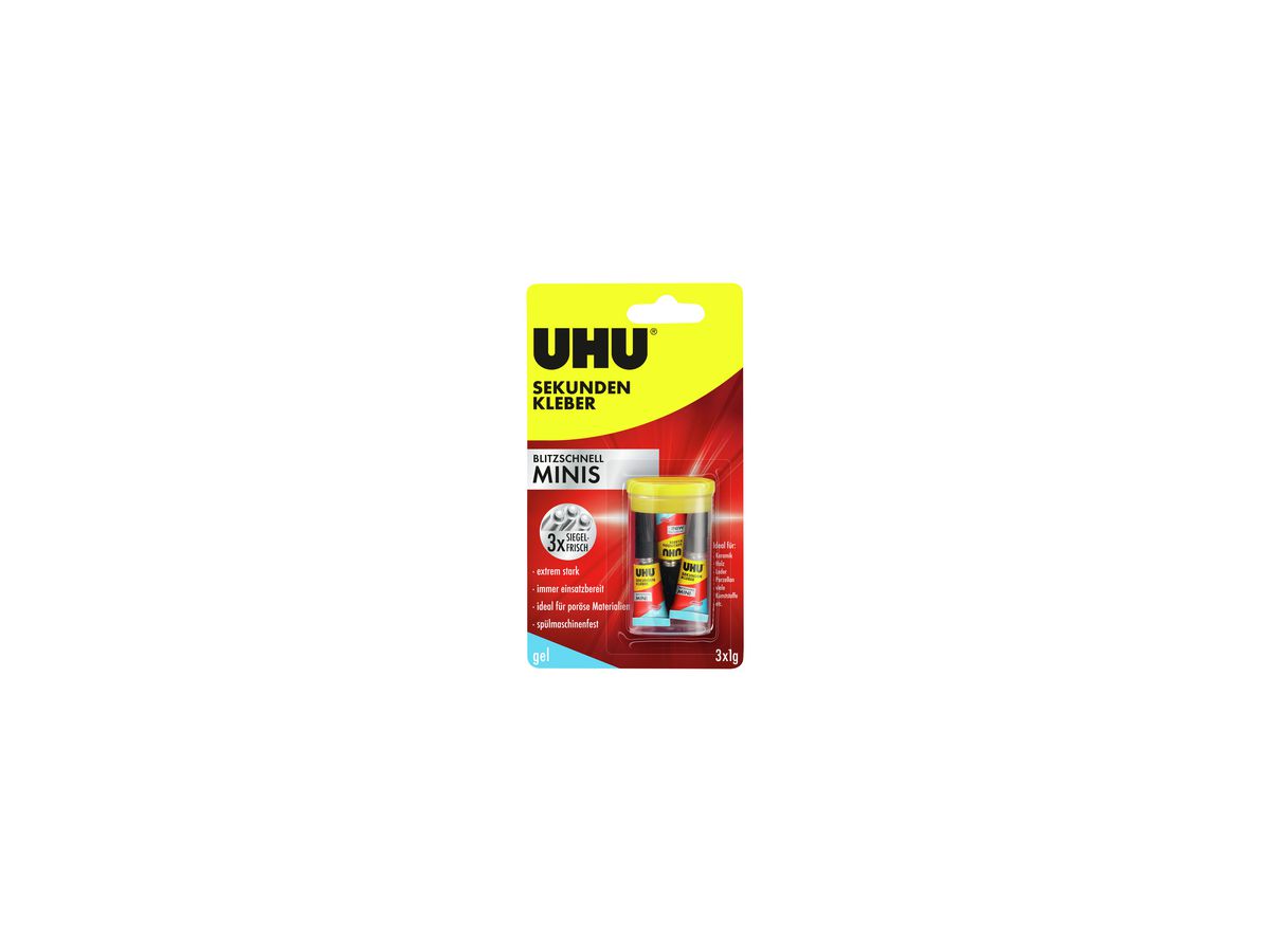 UHU Sekundenkleber blitzschnell MINIS gel 45370 1g 3 St./Pack.