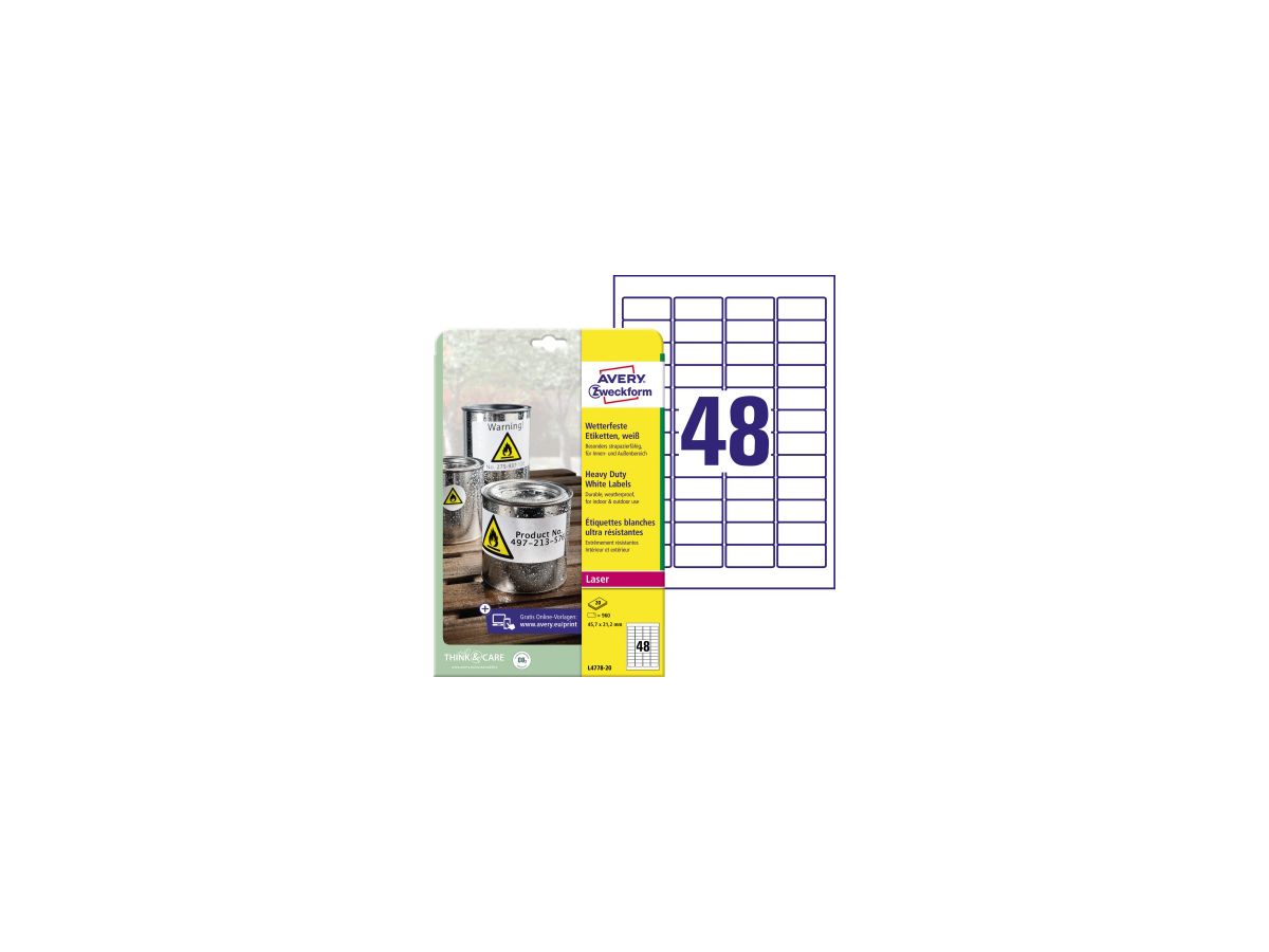 Avery Zweckform Folienetikett L4778-20 weiß 960 St./Pack.