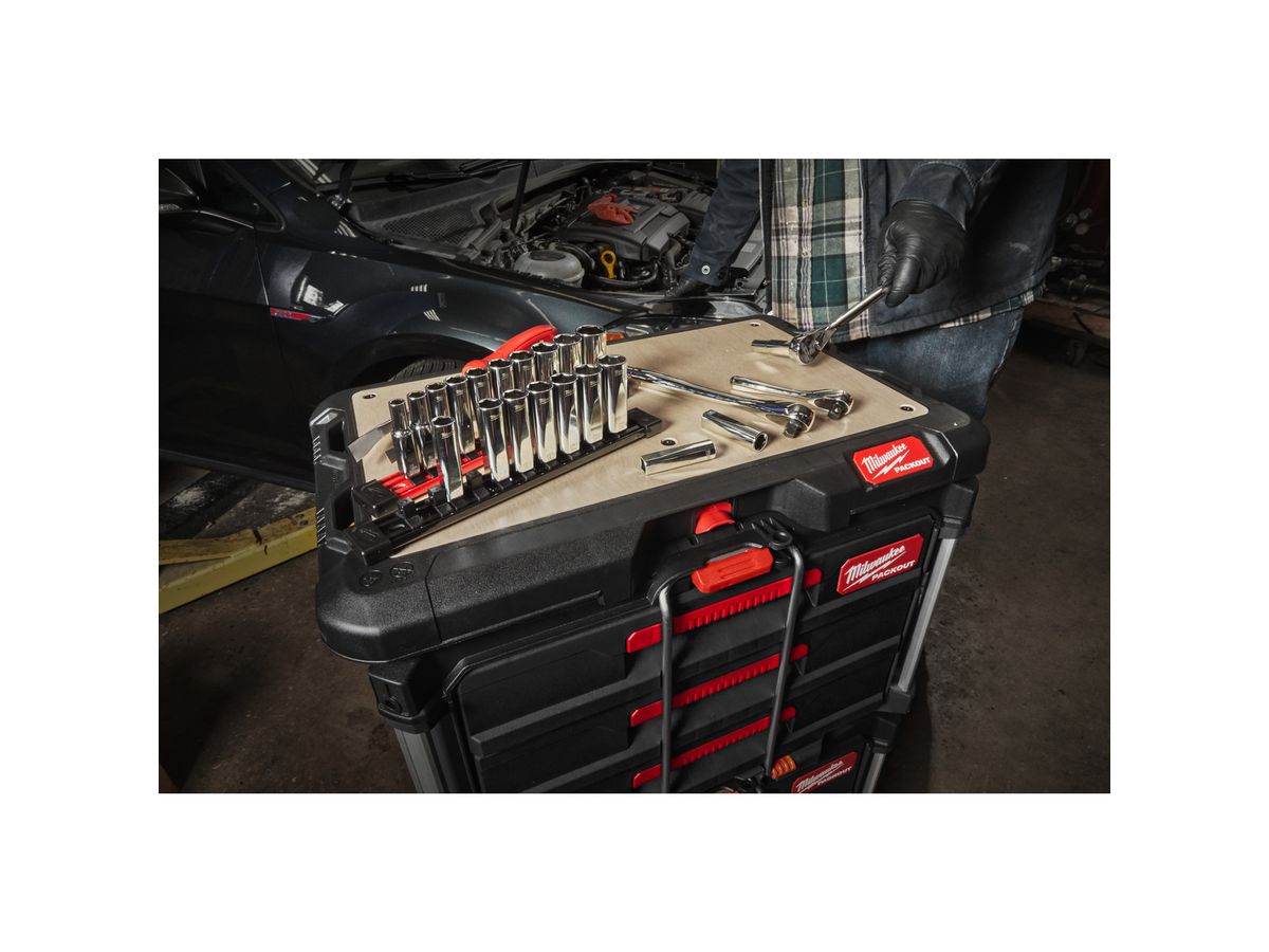 MILWAUKEE Steckschlüsseleinsatz 3/8" Set lang, imperial, 10-teilig auf Schiene