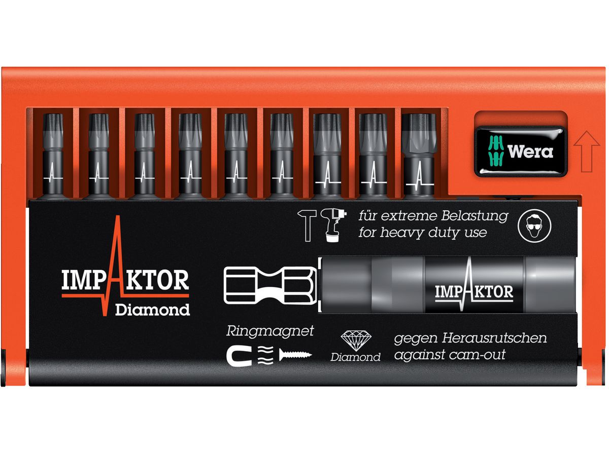 WERA Bit-Sortiment Bit-Check 10 TX Impaktor 1, 10-tlg, Halter Ringmagnet