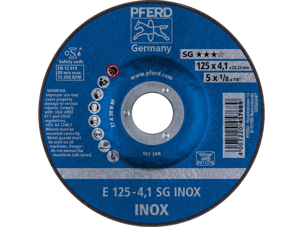 PFERD Schruppscheibe SG INOX 125 x 4,1 mm, Spezialkorund, A30 N