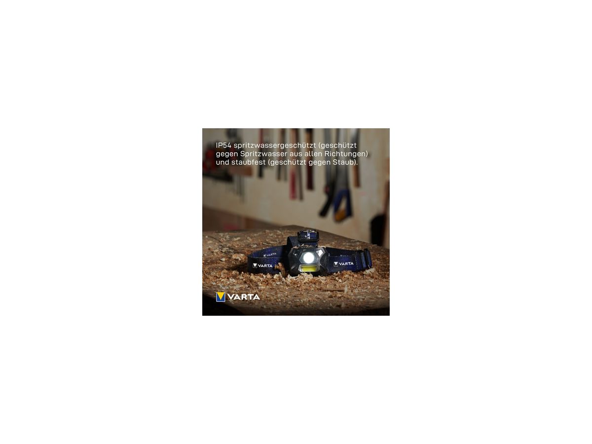 Varta Stirnlampe Work Flex Motion Sensor H20 18648101421 150lm