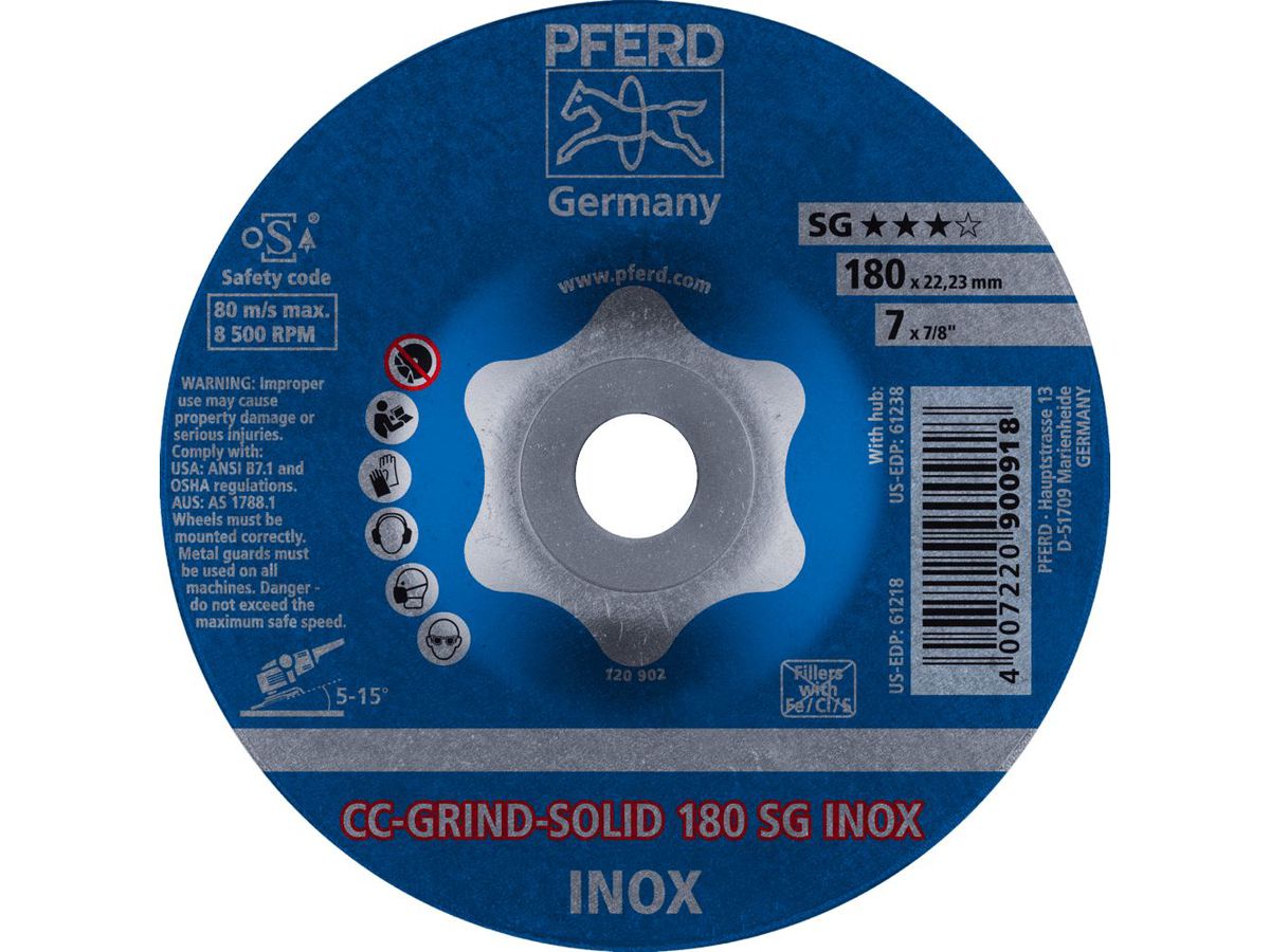 PFERD Schleifscheibe CC-GRIND-SOLID SG INOX, K40, 180mm