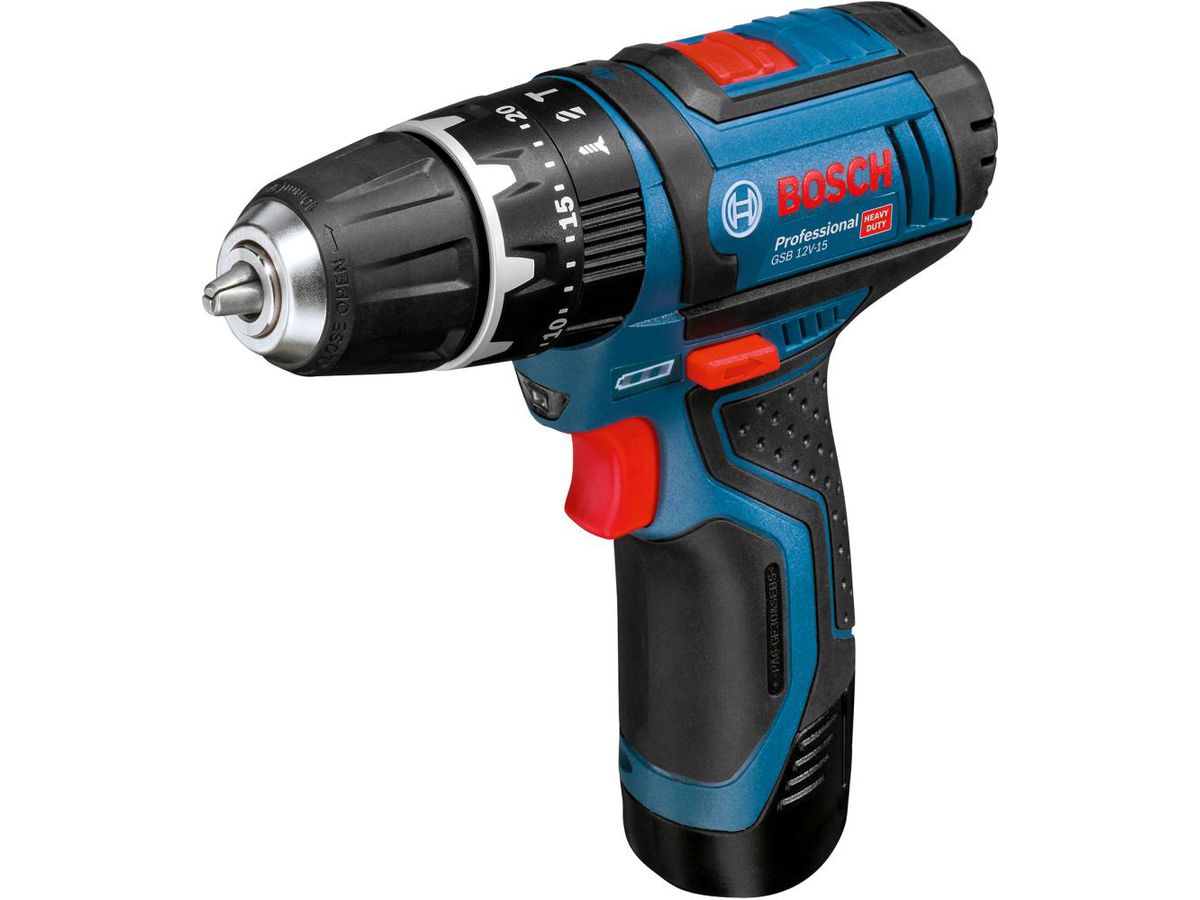 BOSCH Akku-Schlagbohrschrauber GSB 12V-15, 2 Akkus, Ladegerät, Tasche