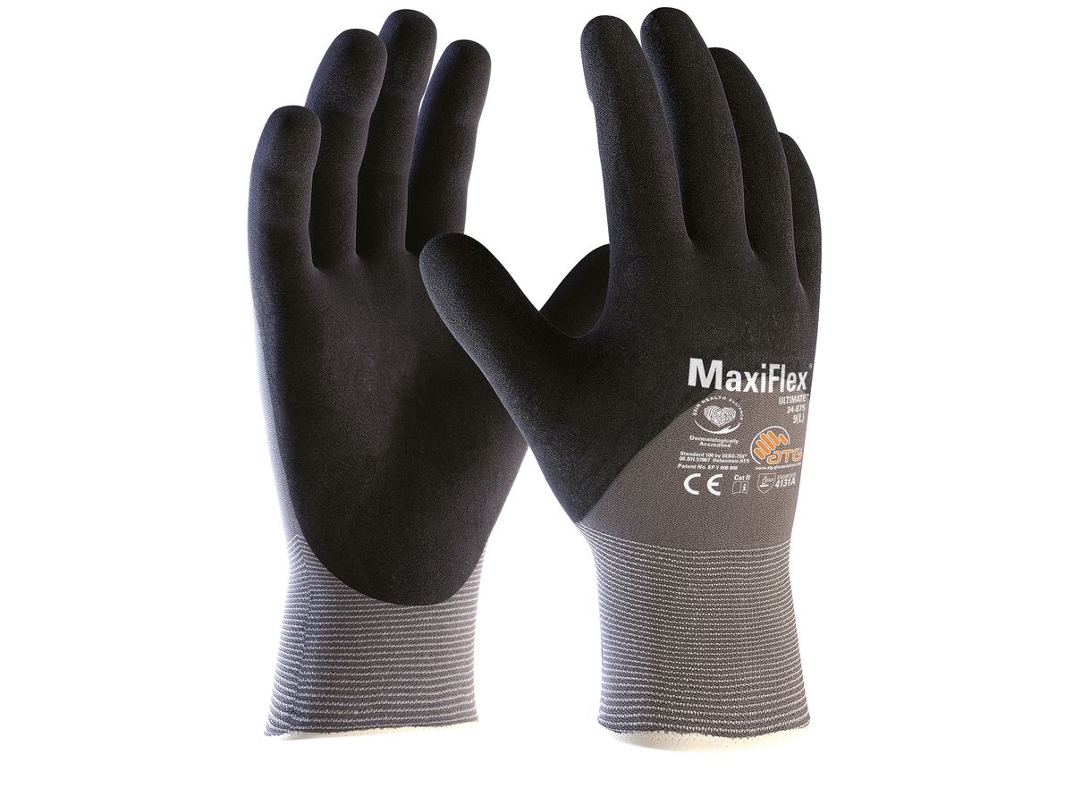 ATG Montage-Handschuh MaxiFlex Ultimate Nitrilschaum, grau/schwarz, 34-875