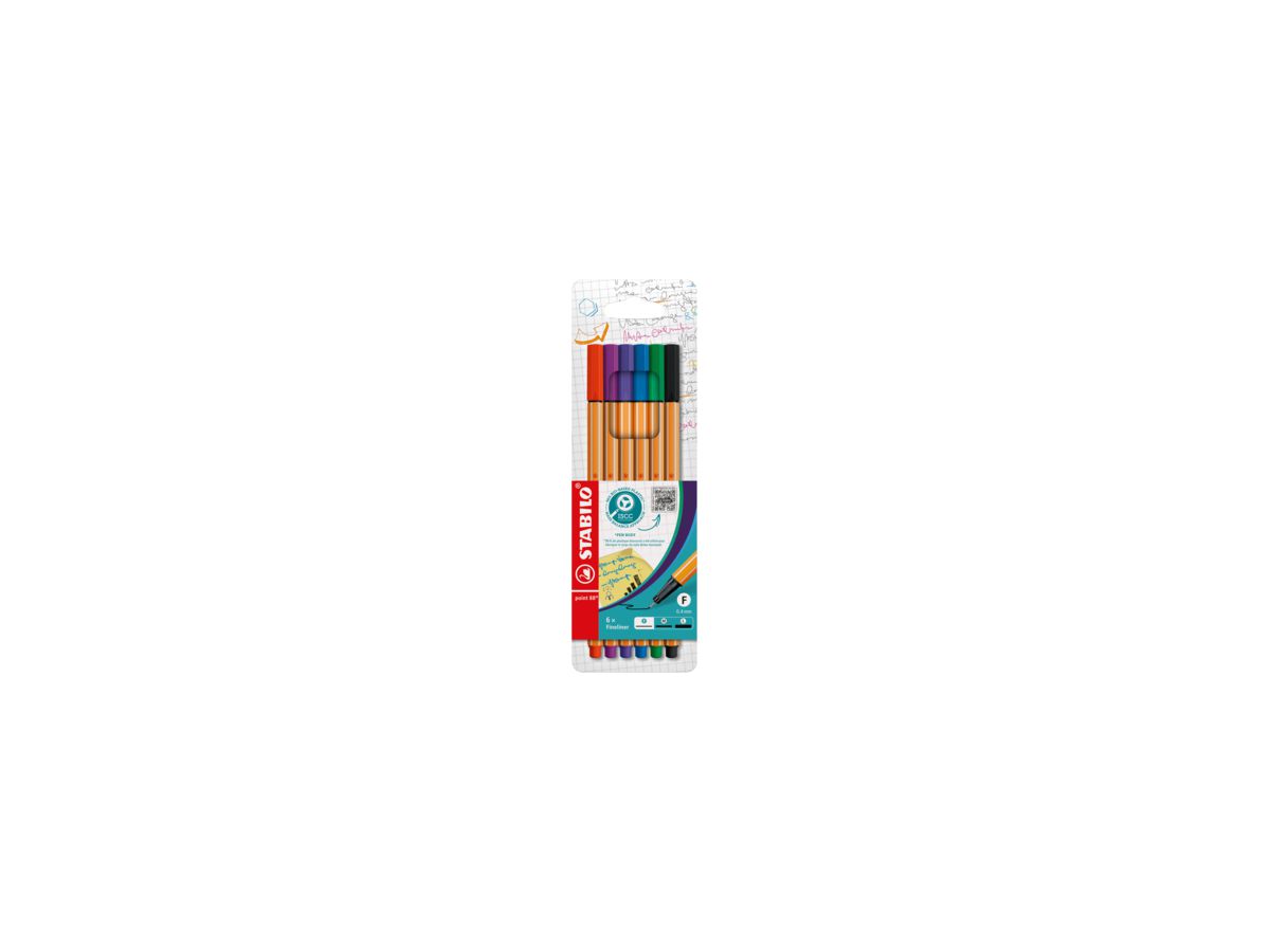 STABILO Fineliner point 88 88/6 0,4mm farbig sortiert 6 St./Pack.