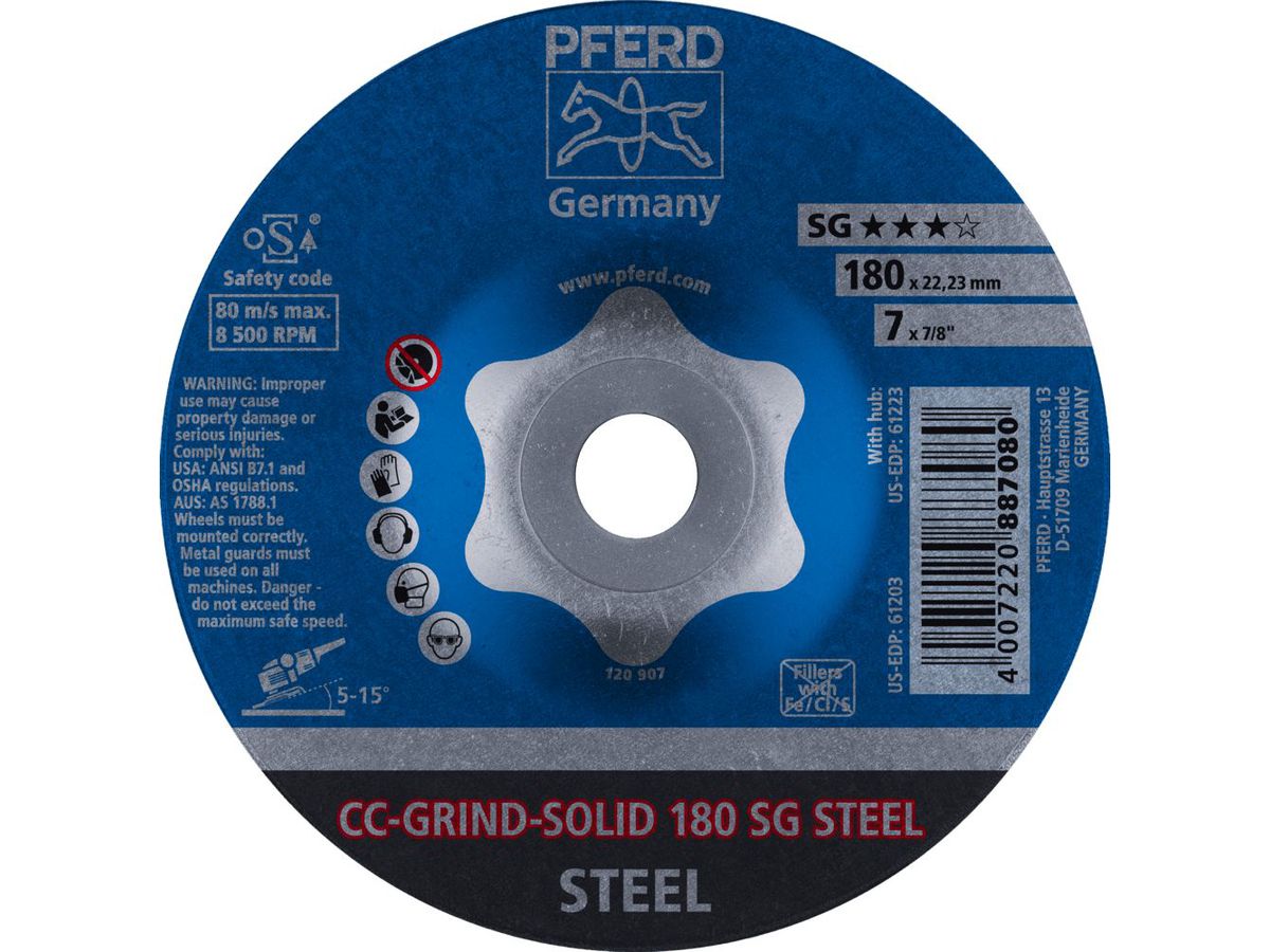 PFERD Schleifscheibe CC-GRIND-SOLID SG STEEL, K40, 180mm